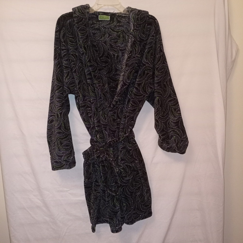 Vera Bradley Womens Large Bathrobe Multicolor Fleece Hooded Short Sash Tie Fuzzy
